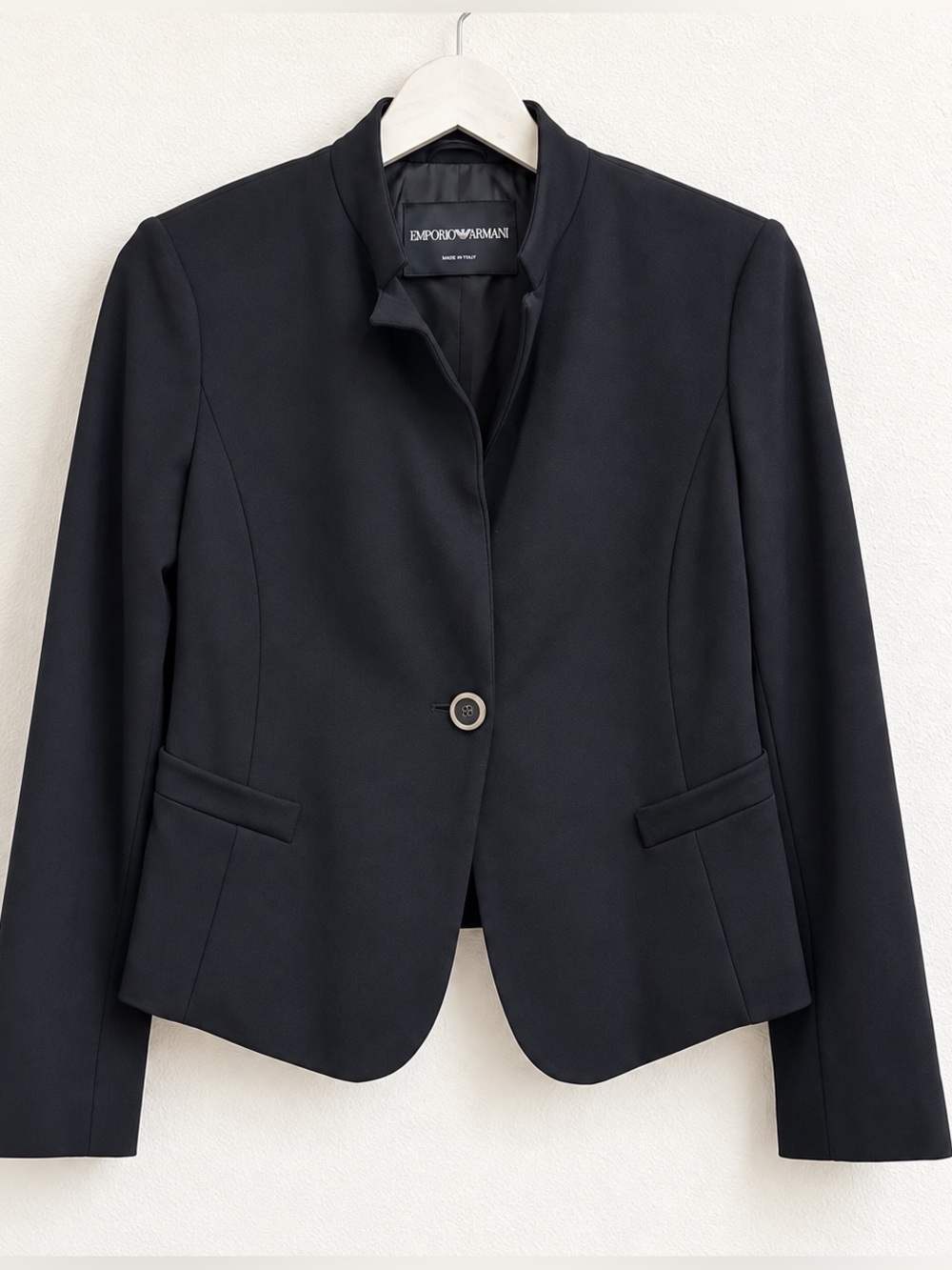 New Emporio Armani One Button Knit Stand Collar Blazer